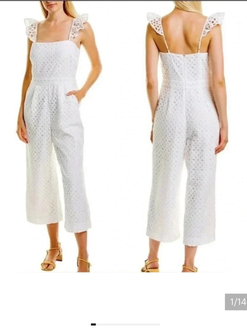J. Crew White Eyelet Flutter-Strap Cropped Jumpsuit